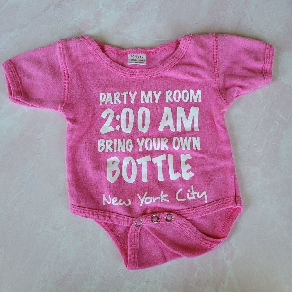 Baby girl 3 month hot pink one piece bodysuit New York City Party 2am byob comed